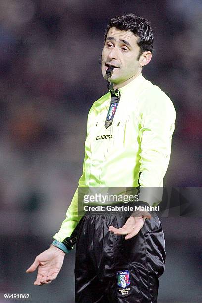 Christian Brighi of Cesena referee gestures during the Serie A match between Livorno and Juventus at Stadio Armando Picchi on February 6, 2010 in...