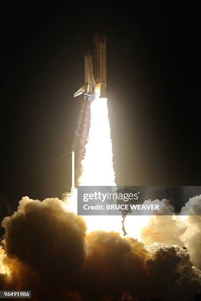 The space shuttle Endeavour STS-130 lifts off from Kennedy Space Center in Cape Canaveral, Florida on February 8, 2010 on its way to the...