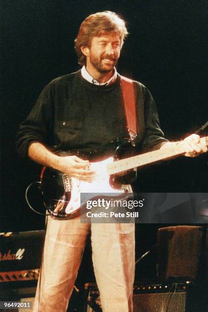 Eric Clapton performs on stage at Wembley Arena on March 5th 1985 in London, United Kingdom.