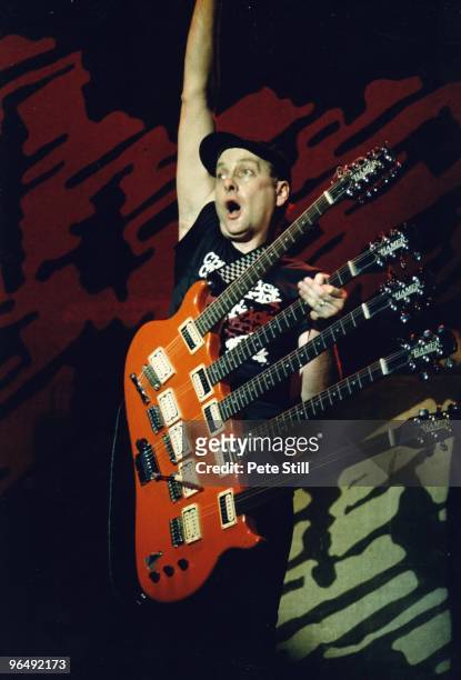 Rick Neilsen of Cheap Trick performs on stage playing his custom made 5-necked guitar at Hammersmith Odeon on February 14th, 1986 in London, United...