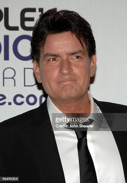 Actor Charlie Sheen poses in the press room at the 35th Annual People's Choice Awards held at the Shrine Auditorium on January 7, 2009 in Los...