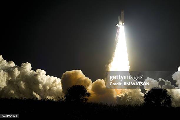 The space shuttle Endeavour STS-130 lifts off from Kennedy Space Center in Cape Canaveral, Florida on February 8, 2010 on its way to the...