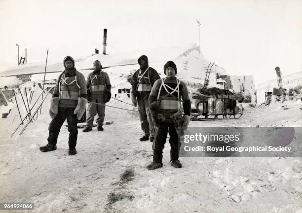 Captain Scott, Simpson, Bowers and Evans, Antarctica, 15th September 1911. British Antarctic Expedition 1910-1913.