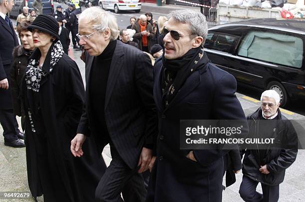 French actor Lambert Wilson and Jean-Marie Wilson arrive at the Saint-Roch church following the funeral ceremony for their father, French actor and...