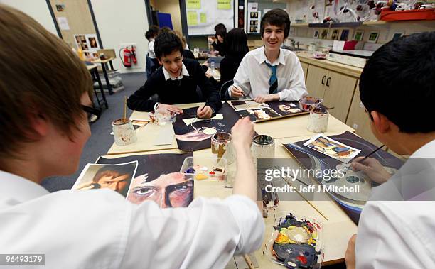 Pupils at Williamwood High School attend an art class on February 5, 2010 in Glasgow, Scotland. As the UK gears up for one of the most hotly...