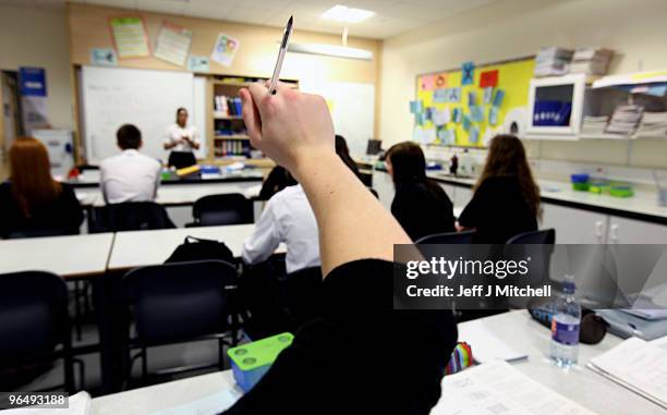 Pupils at Williamwood High School attend a biology class on February 5, 2010 in Glasgow, Scotland. As the UK gears up for one of the most hotly...