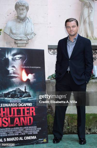 Actor Leonardo Di Caprio attends "Shutter Island" photocall at Hassler Hotel on February 8, 2010 in Rome, Italy.