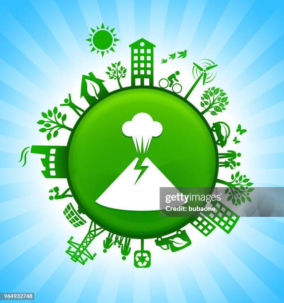 ilustrações de stock, clip art, desenhos animados e ícones de volcano eruption environment green button background on blue sky - green car crash