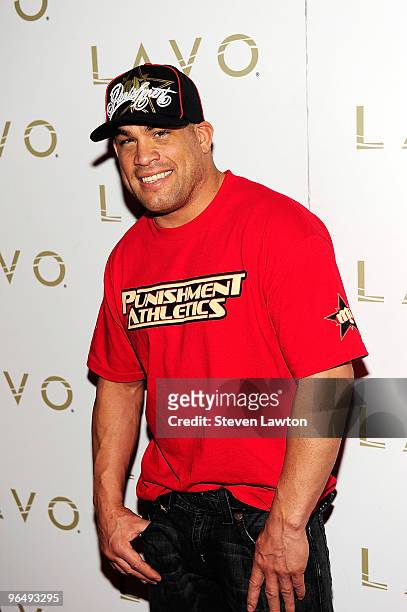 Fighter Tito Ortiz arrives to celebrate his birthday at Lavo Restaurant & Nightclub at The Palazzo on February 7, 2010 in Las Vegas, Nevada.