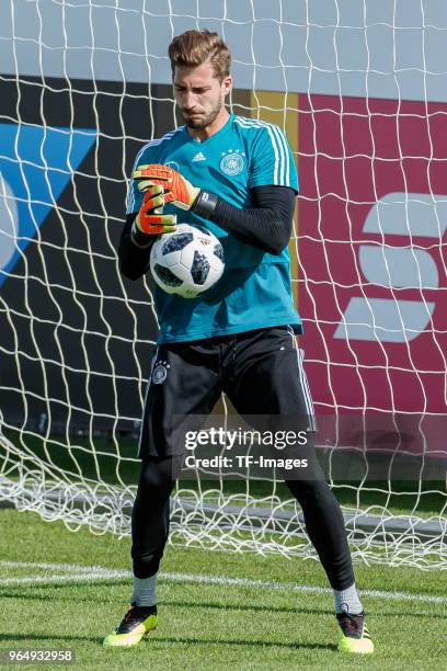 Goalkeeper Kevin Trapp of Germany controls the ball during the Southern Tyrol Training Camp day three on May 25, 2018 in Eppan, Italy.