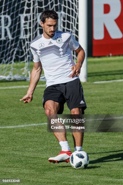 Mats Hummels of Germany controls the ball during the Southern Tyrol Training Camp day three on May 25, 2018 in Eppan, Italy.