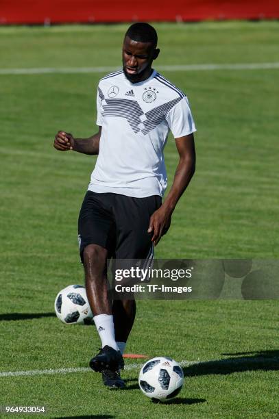 Antonio Ruediger of Germany controls the ball during the Southern Tyrol Training Camp day three on May 25, 2018 in Eppan, Italy.