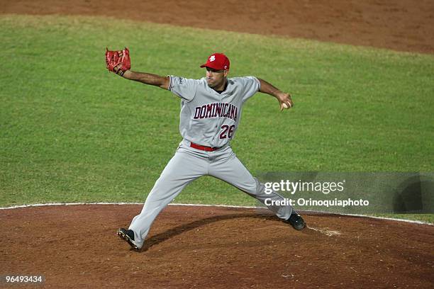Dominican Republic's pitcher Raul Valdes throws the ball during the match against Leones del Caracas as part of the Caribbean Series 2010 at...