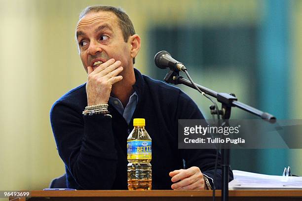 Massimo Ciancimino, son of late former mayor of Palermo Vito Ciancimino, speaks during the Mario Mori trial at the Palermo Bunker Hall on February 8,...