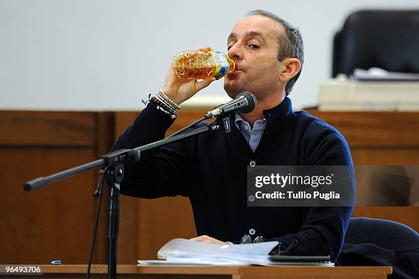 Massimo Ciancimino, son of late former mayor of Palermo Vito Ciancimino, speaks during the Mario Mori trial at the Palermo Bunker Hall on February 8,...