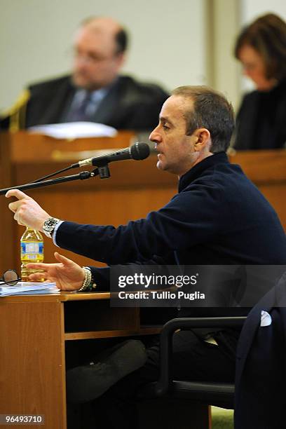 Massimo Ciancimino, son of late former mayor of Palermo Vito Ciancimino, speaks during the Mario Mori trial at the Palermo Bunker Hall on February 8,...