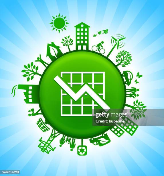 graph environment green button background on blue sky - increase decrease stock illustrations