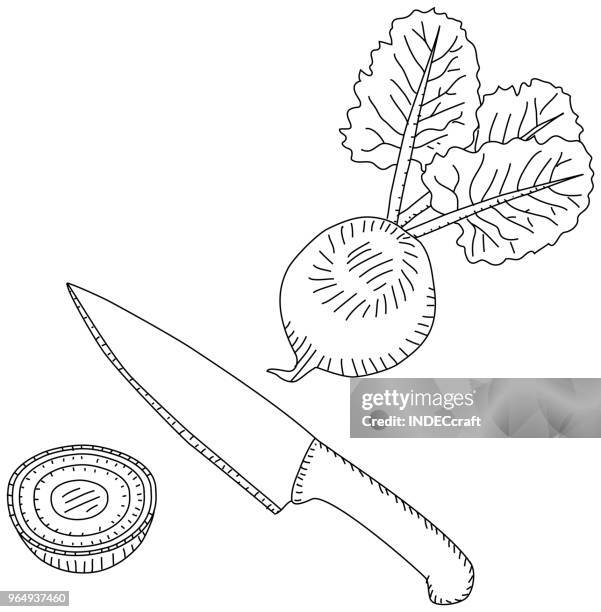 hand drawn knife with beetroot - beetroot stock illustrations