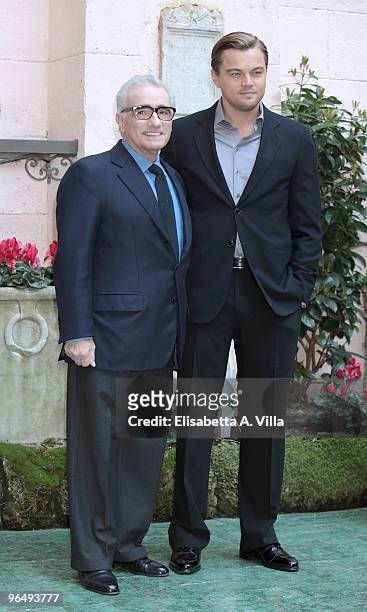 Director Martin Scorsese and actor Leonardo Di Caprio attend "Shutter Island" photocall at Hassler Hotel on February 8, 2010 in Rome, Italy.