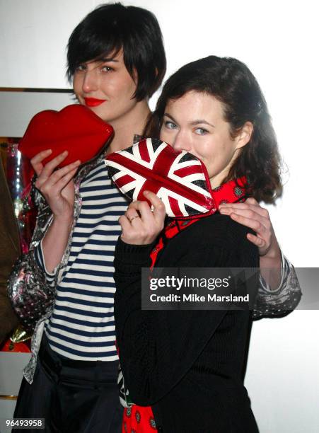 Erin O'Connor and Jasmine Guinness attend the opening of Lulu Guinness' first temporary shop - 'Kissed by Lulu Guinness' on February 8, 2010 in...