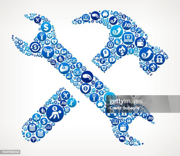 tools & hardware money blue icon pattern background - hammer wrench stock illustrations