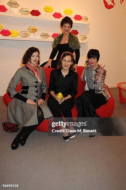 Jasmine Guinness, Charlotte Dellal, Lulu Guinness and Erin O'Connor attends the opening of the Lulu Guinness Pop Up Shop in aid of the London College...