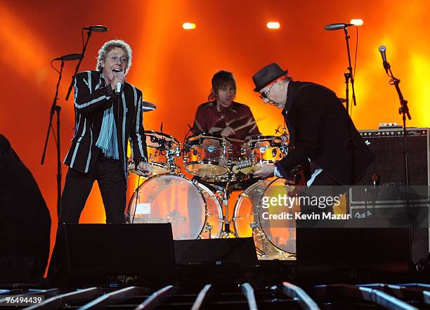 Performs onstage during the Super Bowl XLIV Halftime Show at the Sun Life Stadium on February 7, 2010 in Miami Gardens, Florida.