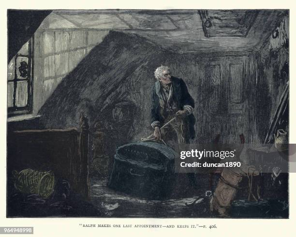 charles dickens, nicholas nickleby, ralph makes one last appointment - coffer stock illustrations