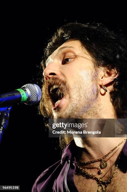 Eugene Hutz of Gogol Bordello performs at the Idroscalo rock on August 29, 2008 in Milan, Italy.