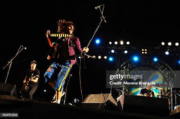 Eugene Hutz of Gogol Bordello performs at the Idroscalo rock on August 29, 2008 in Milan, Italy.