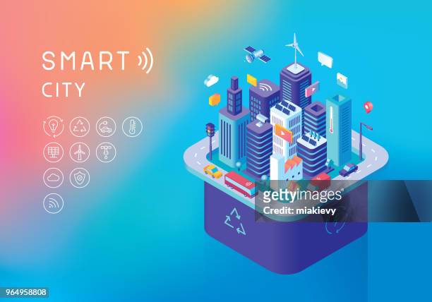 bildbanksillustrationer, clip art samt tecknat material och ikoner med hållbar smart city-konceptet - visualisering och 3d och uppkoppling