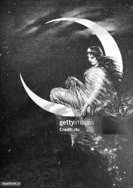 the lunar fairy - archival woman stock illustrations