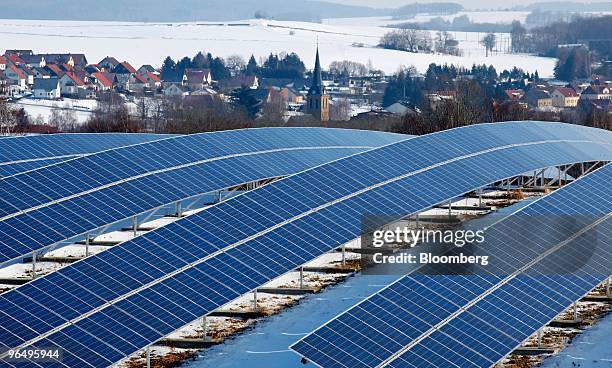 Rows of solar panels are seen at the Solarworld AG plant in Freiberg, Germany, on Monday, Feb. 8, 2010. Germany's solar industry said the...