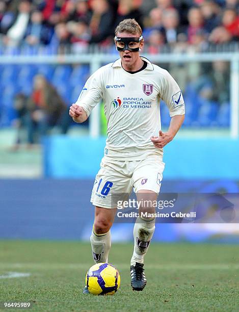 Luca Rigoni of AC Chievo Verona in action during the Serie A match between Genoa CFC and AC Chievo Verona at Stadio Luigi Ferraris on February 7,...