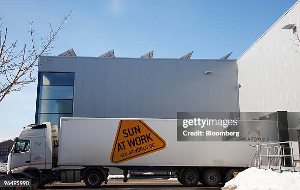 Truck is seen parked outside the Solarworld AG plant in Freiberg, Germany, on Monday, Feb. 8, 2010. Germany's solar industry said the government's...