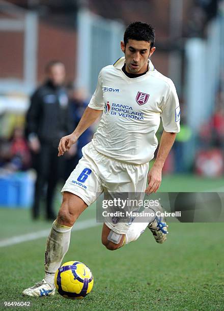 Giampiero Pinzi of AC Chievo Verona in action during the Serie A match between Genoa CFC and AC Chievo Verona at Stadio Luigi Ferraris on February 7,...