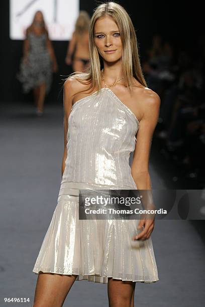 Carmen Kass models during the "Fashion For Relief" charity runway event in Bryant Park, New York City on September 16, 2005. The celebrity fashion...