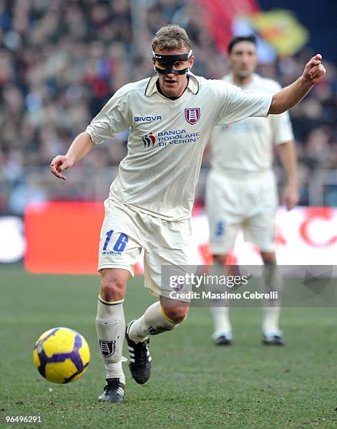 Luca Rigoni of AC Chievo Verona in action during the Serie A match between Genoa CFC and AC Chievo Verona at Stadio Luigi Ferraris on February 7,...