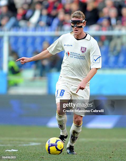 Luca Rigoni of AC Chievo Verona in action during the Serie A match between Genoa CFC and AC Chievo Verona at Stadio Luigi Ferraris on February 7,...