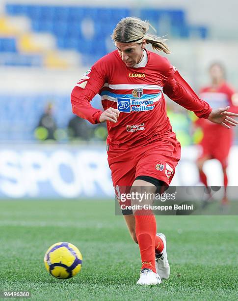 Maxi Lopez of Catania in action during the Serie A match between Lazio and Catania at Stadio Olimpico on February 7, 2010 in Rome, Italy.