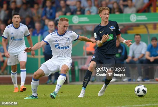 Florian Krueger of Schalke and Florian Krebs of Hertha battle for the ball during the German A Juniors Championship final match between FC Schalke 04...