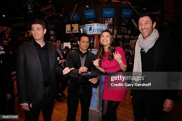 Actors Bryan Greenberg ,Victor Rasuk, Lake Bell, and show creator Ian Edelman ring the opening bell at the New York Stock Exchange on February 8,...