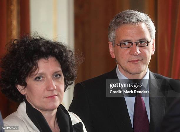 Belgian Interior Minister Annemie Turtelboom and Flemish Minister President Kris Peeters attend a reception for the peoples who helped Haiti after...