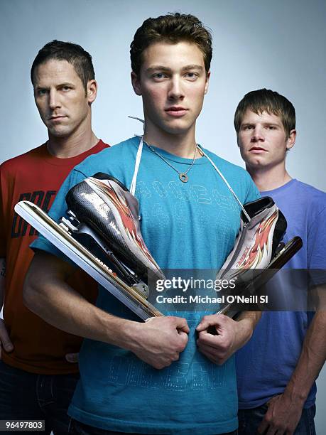 Winter Games Preview: Team USA speed skaters Chad Hedrick, Trevor Marsicano and Tucker Fredricks are photographed for Sports Illustrated on September...