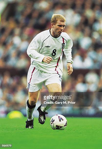 Paul Scholes of England on the ball during the World Cup Group 9 Qualifier between England and Greece at Old Trafford in Manchester, England. England...