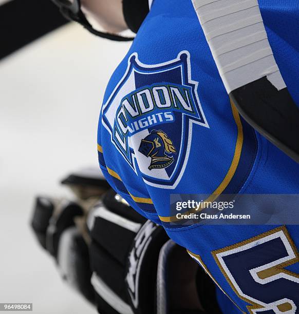 Detail view of the special London Knights logo in a game against the Brampton Battalion on February 6, 2010 at the John Labatt Centre in London,...