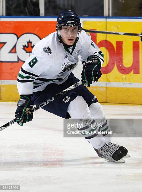 Tyler Seguin of the Plymouth Whalers skates in a game against the London Knights on February 5, 2010 at the John Labatt Centre in London, Ontario....