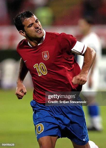 Captain of Serbian national soccer team and Inter Milan star Dejan Stankovic of Serbia celebrates after scoring firsth goal during Euro 2008...