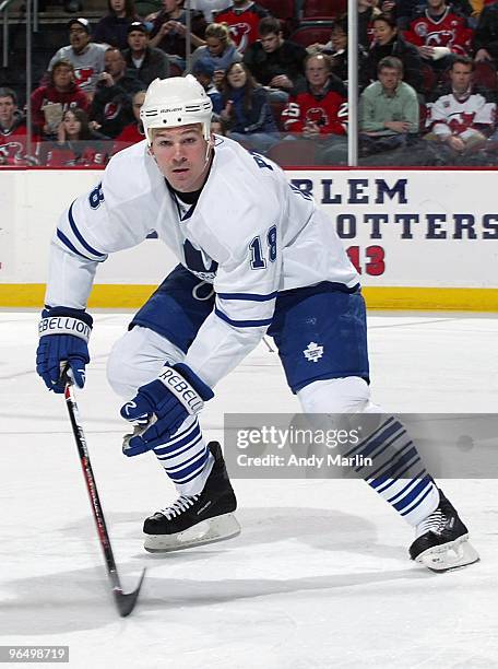 Wayne Primeau of the Toronto Maple Leafs skates against the New Jersey Devils during the game at the Prudential Center on February 5, 2010 in Newark,...