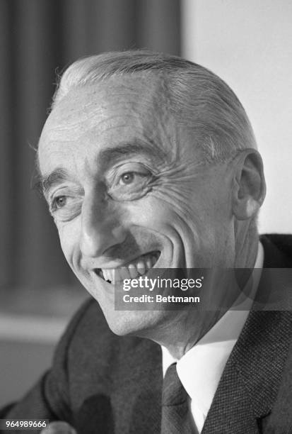 Captain Jacque-Yves Cousteau, noted French undersea pioneer and explorer, during press interview after he received the Boston Museum of Science's...